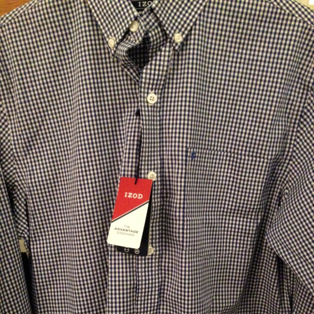 Izod Navy & White Check Long Sleeve Shirt Small